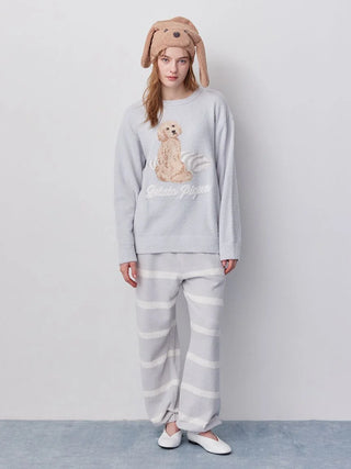 Unisex Airy Moco Playful Dog Jacquard Pullover & Long Pants Set