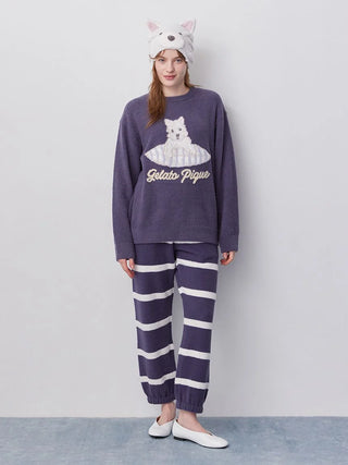 Unisex Airy Moco Playful Dog Jacquard Pullover & Long Pants Set