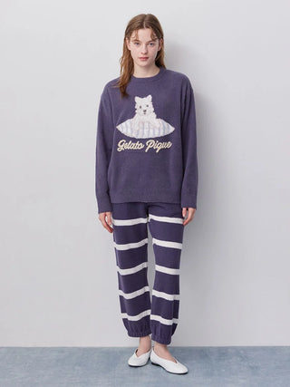 Unisex Airy Moco Playful Dog Jacquard Pullover & Long Pants Set