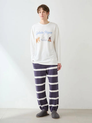 Unisex Airy Moco Playful Dog Jacquard Pullover & Long Pants Set