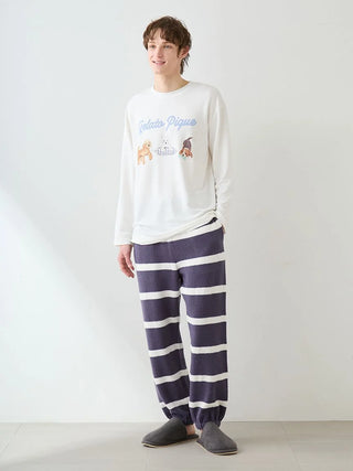 Unisex Airy Moco Playful Dog Jacquard Pullover & Long Pants Set