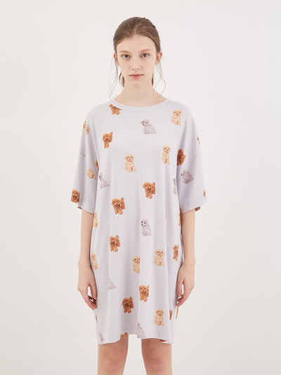 Toy Poodle Pattern Women's Loungewear Dress gelato pique