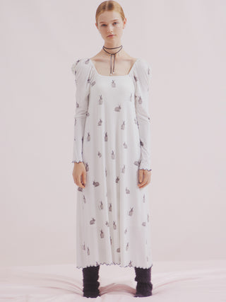 Bunny Pattern Long Dress in Off White, Women's Loungewear Dresses at Gelato Pique USA
