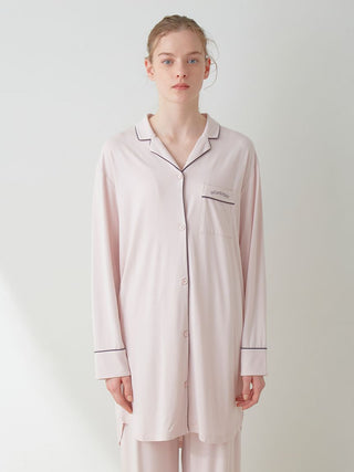 Rayon Piping Long Sleeve Sleep Shirt in pink, Women's Loungewear Shirt Sleepwear Shirt, Lounge Set at Gelato Pique USA.