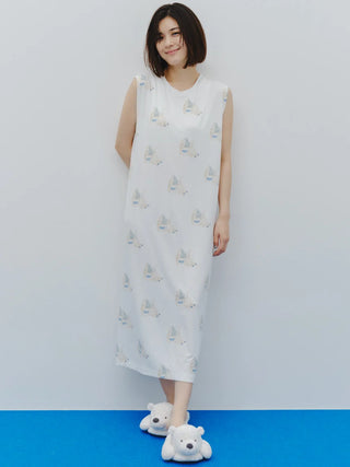 COOL Polar Bear Motif Sleeveless Maxi Dress in OFF WHITE, Women's Loungewear Dresses at Gelato Pique USA.