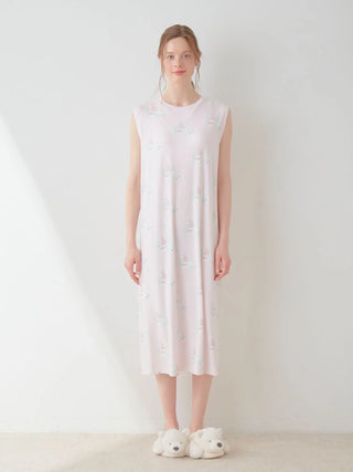 COOL Polar Bear Motif Sleeveless Maxi Dress in PINK, Women's Loungewear Dresses at Gelato Pique USA.