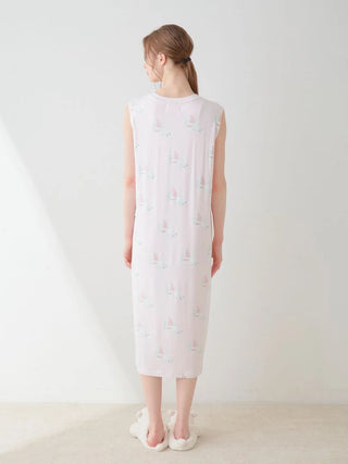 COOL Polar Bear Motif Sleeveless Maxi Dress in PINK, Women's Loungewear Dresses at Gelato Pique USA.