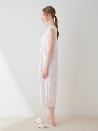 COOL Polar Bear Motif Sleeveless Maxi Dress in PINK, Women's Loungewear Dresses at Gelato Pique USA.