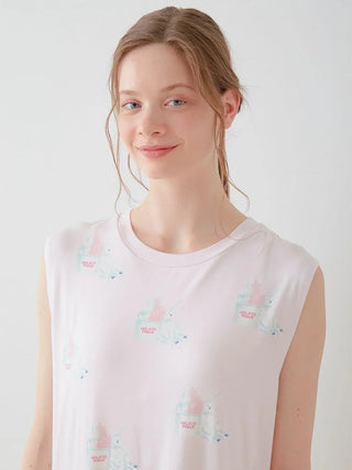 COOL Polar Bear Motif Sleeveless Maxi Dress in PINK, Women's Loungewear Dresses at Gelato Pique USA.