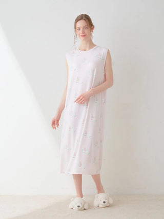 COOL Polar Bear Motif Sleeveless Maxi Dress in PINK, Women's Loungewear Dresses at Gelato Pique USA.