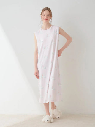 COOL Polar Bear Motif Sleeveless Maxi Dress in PINK, Women's Loungewear Dresses at Gelato Pique USA.