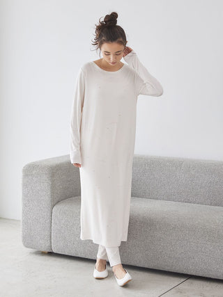 Star Print Lounge Ribbed Dress in OFF WHITE, Women's Loungewear Dresses at Gelato Pique USA.