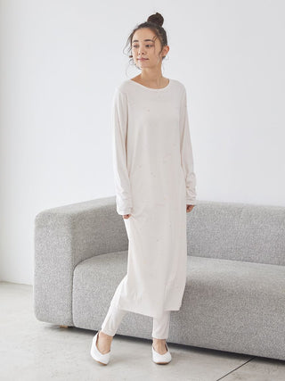 Star Print Lounge Ribbed Dress in OFF WHITE, Women's Loungewear Dresses at Gelato Pique USA.