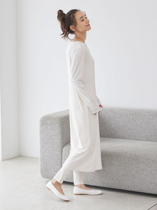 Star Print Lounge Ribbed Dress in OFF WHITE, Women's Loungewear Dresses at Gelato Pique USA.