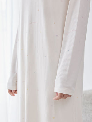 Star Print Lounge Ribbed Dress in OFF WHITE, Women's Loungewear Dresses at Gelato Pique USA.