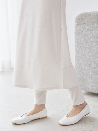 Star Print Lounge Ribbed Dress in OFF WHITE, Women's Loungewear Dresses at Gelato Pique USA.