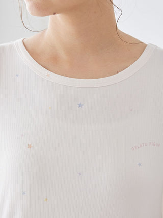 Star Print Lounge Ribbed Dress in OFF WHITE, Women's Loungewear Dresses at Gelato Pique USA.