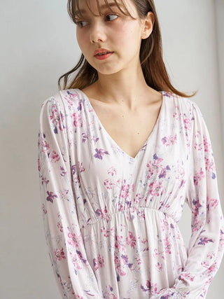 Floral Long Sleeve Dress with Built-In Bra