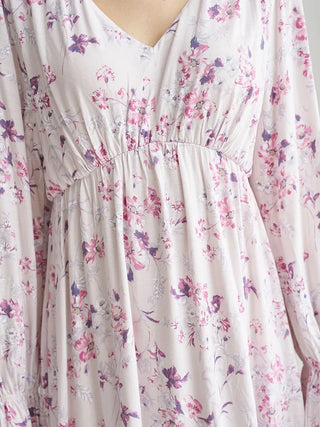 Floral Long Sleeve Dress with Built-In Bra
