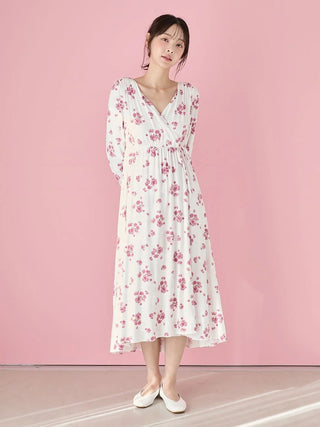 Cherry Blossom Long-sleeved Dress With Built-in Cup