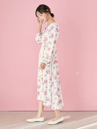 Cherry Blossom Long-sleeved Dress With Built-in Cup