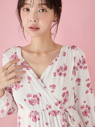 Cherry Blossom Long-sleeved Dress With Built-in Cup
