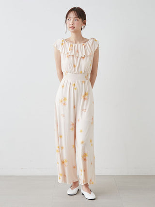 Plumeria Cool Rayon Jumpsuit With Built-in Bra