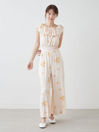 Plumeria Cool Rayon Jumpsuit With Built-in Bra