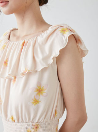 Plumeria Cool Rayon Jumpsuit With Built-in Bra