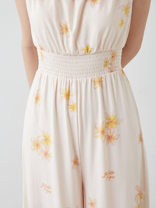 Plumeria Cool Rayon Jumpsuit With Built-in Bra