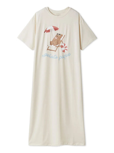 Cool-to-touch Summer Bear One-point Printed Dress gelato pique