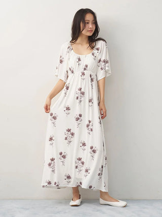 Cool Rayon Cosmos Printed Flare Sleeve Dress with Built-In Bra