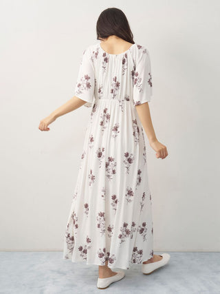 Cool Rayon Cosmos Printed Flare Sleeve Dress with Built-In Bra