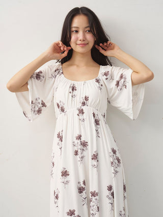 Cool Rayon Cosmos Printed Flare Sleeve Dress with Built-In Bra