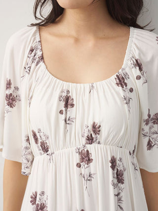 Cool Rayon Cosmos Printed Flare Sleeve Dress with Built-In Bra