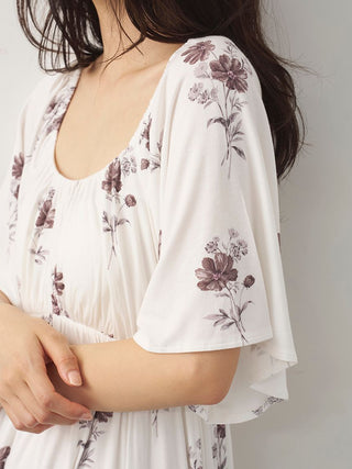 Cool Rayon Cosmos Printed Flare Sleeve Dress with Built-In Bra