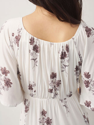 Cool Rayon Cosmos Printed Flare Sleeve Dress with Built-In Bra
