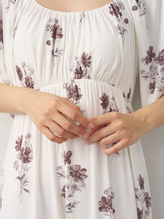 Cool Rayon Cosmos Printed Flare Sleeve Dress with Built-In Bra