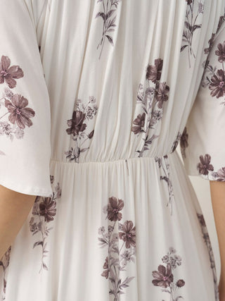Cool Rayon Cosmos Printed Flare Sleeve Dress with Built-In Bra