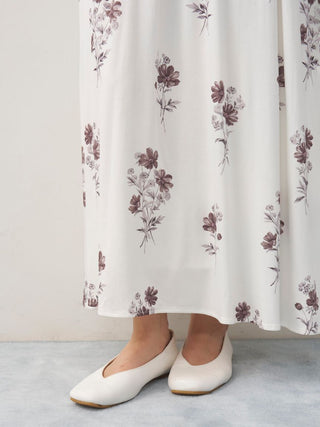 Cool Rayon Cosmos Printed Flare Sleeve Dress with Built-In Bra