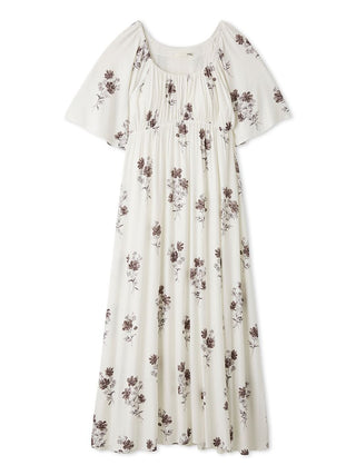 Cool Rayon Cosmos Printed Flare Sleeve Dress with Built-In Bra