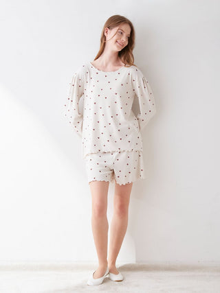 Heart Pattern Ribbed Lounge Shorts for Women, Women's Loungewear and sleepwear at Gelato Pique USA