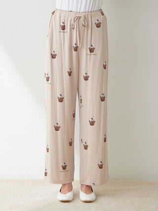 Cake Pattern Long Pants in brown, Women's Loungewear Pants Pajamas & Sleep Pants at Gelato Pique USA.