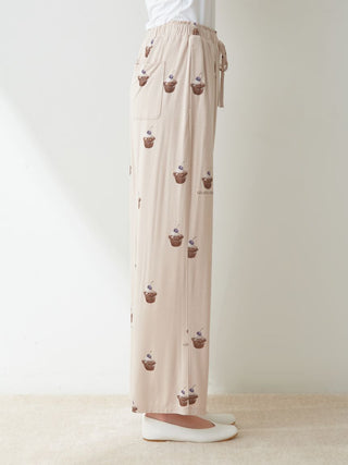 Cake Pattern Long Pants in brown, Women's Loungewear Pants Pajamas & Sleep Pants at Gelato Pique USA.