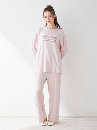 Inlay logo long pants in Pink, Women's Loungewear Pants Pajamas & Sleep Pants at Gelato Pique USA