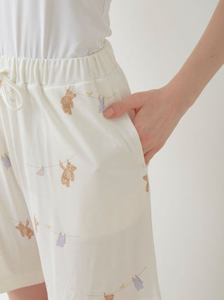 2024 Antibacterial Deodorizing Laundry Bear Pattern Lounge Shorts in off white, Women's Loungewear Shorts at Gelato Pique USA.