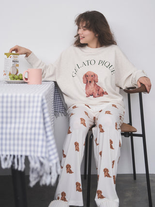 DOG Pattern Pajama Pants in off white, Women's Loungewear Pants Pajamas & Sleep Pants at Gelato Pique USA.