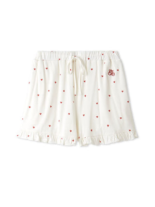 Heart Print Frill Lounge Shorts in RED, Women's Loungewear Shorts at Gelato Pique USA.