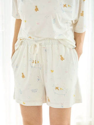 Bath Time Pattern Lounge Shorts in OFF WHITE, Women's Loungewear Shorts at Gelato Pique USA.