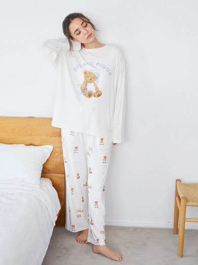 GOOD NIGHT BEAR Motif Pajama Pants gelato pique